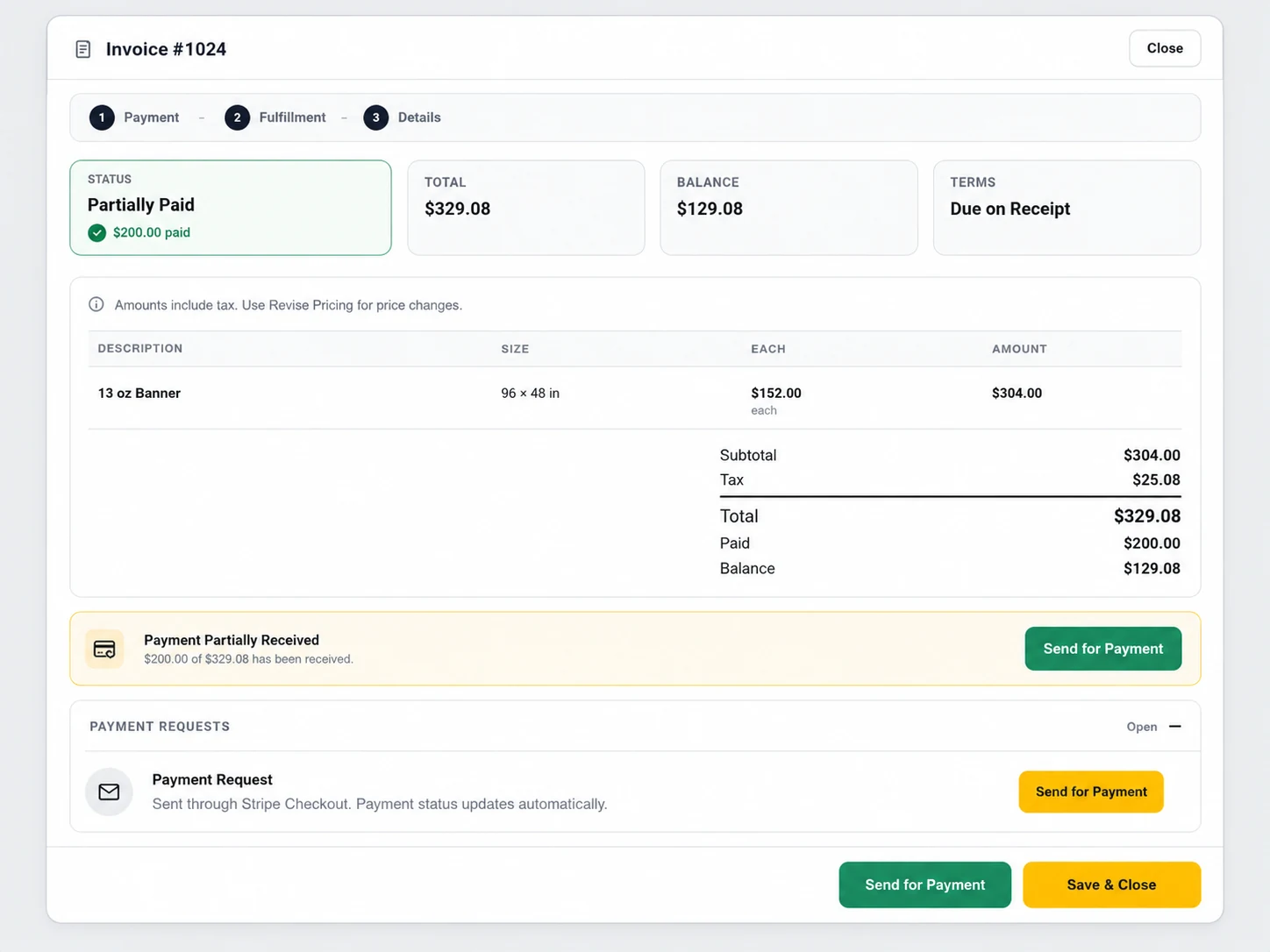 ShopStart invoice and payment request interface